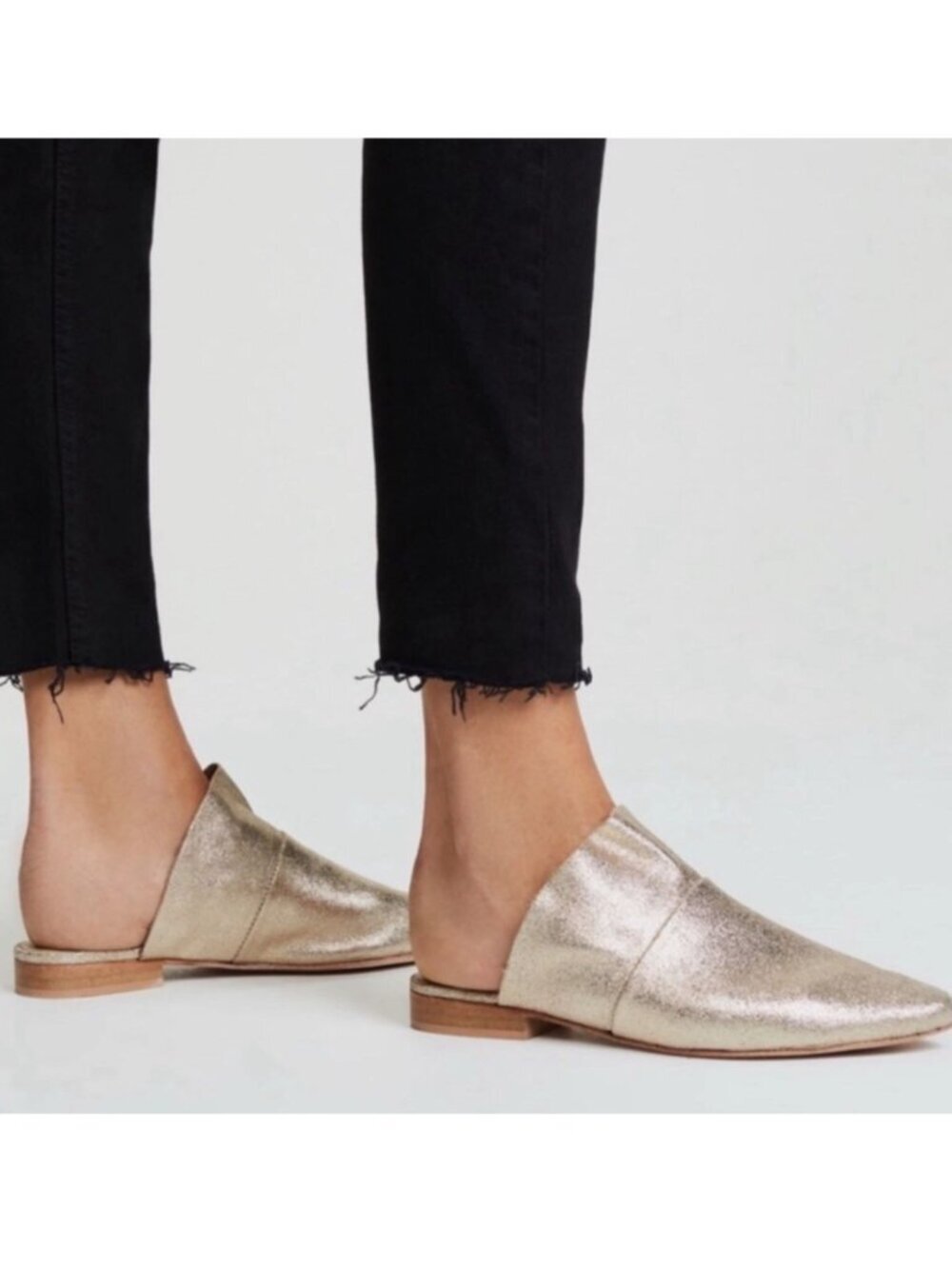 Free People Sienna Metallic Ruffle Leather Slip On Mules Size 37.5EU